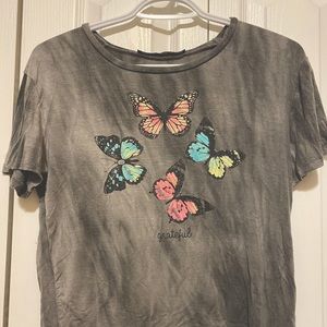 Girls Cropped Butterfly Gray Shirt